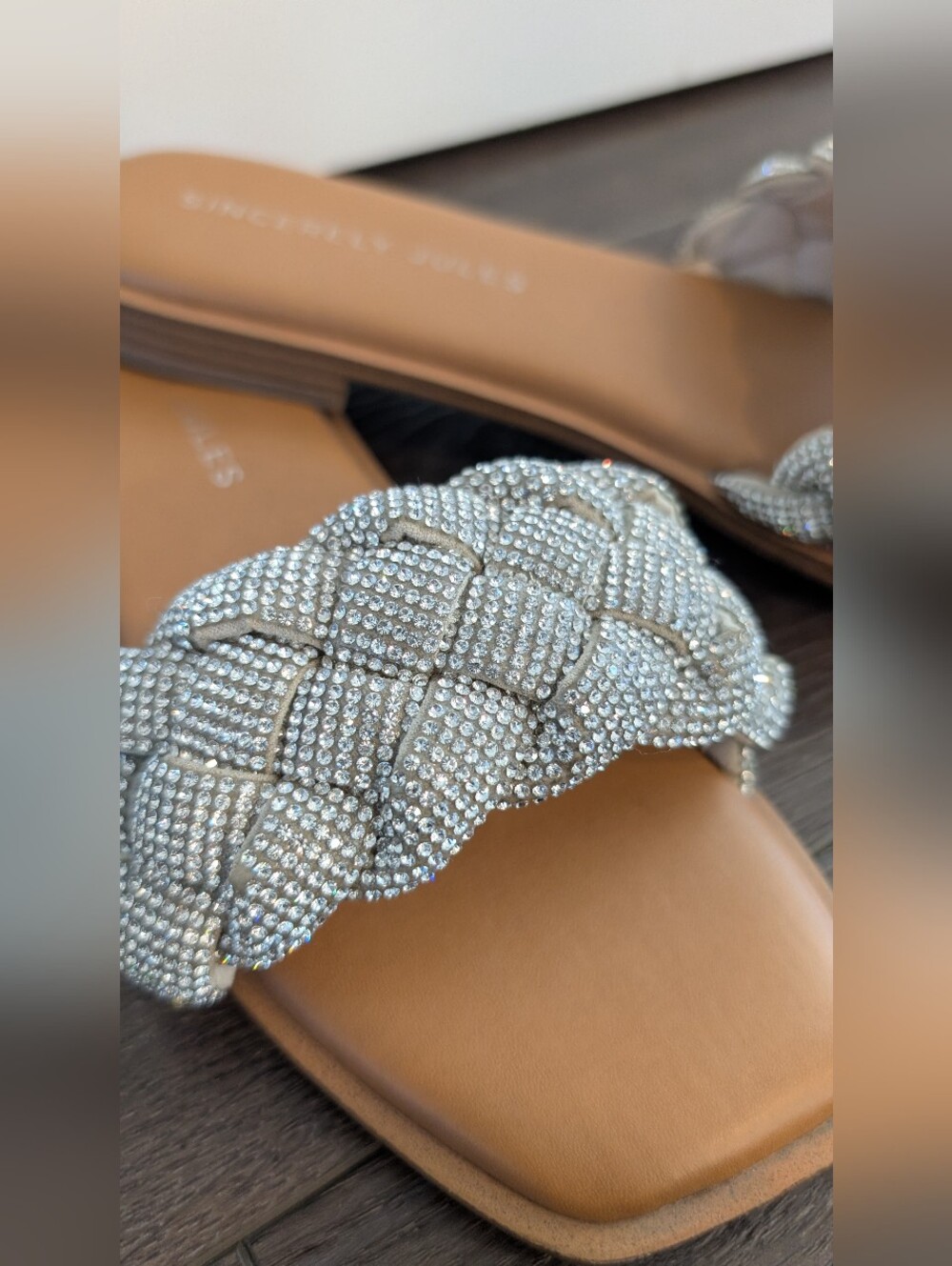 Sincerly Jules Tan Slide Sandals with Chunky Silver Braided Strap - Picture 3 of 7